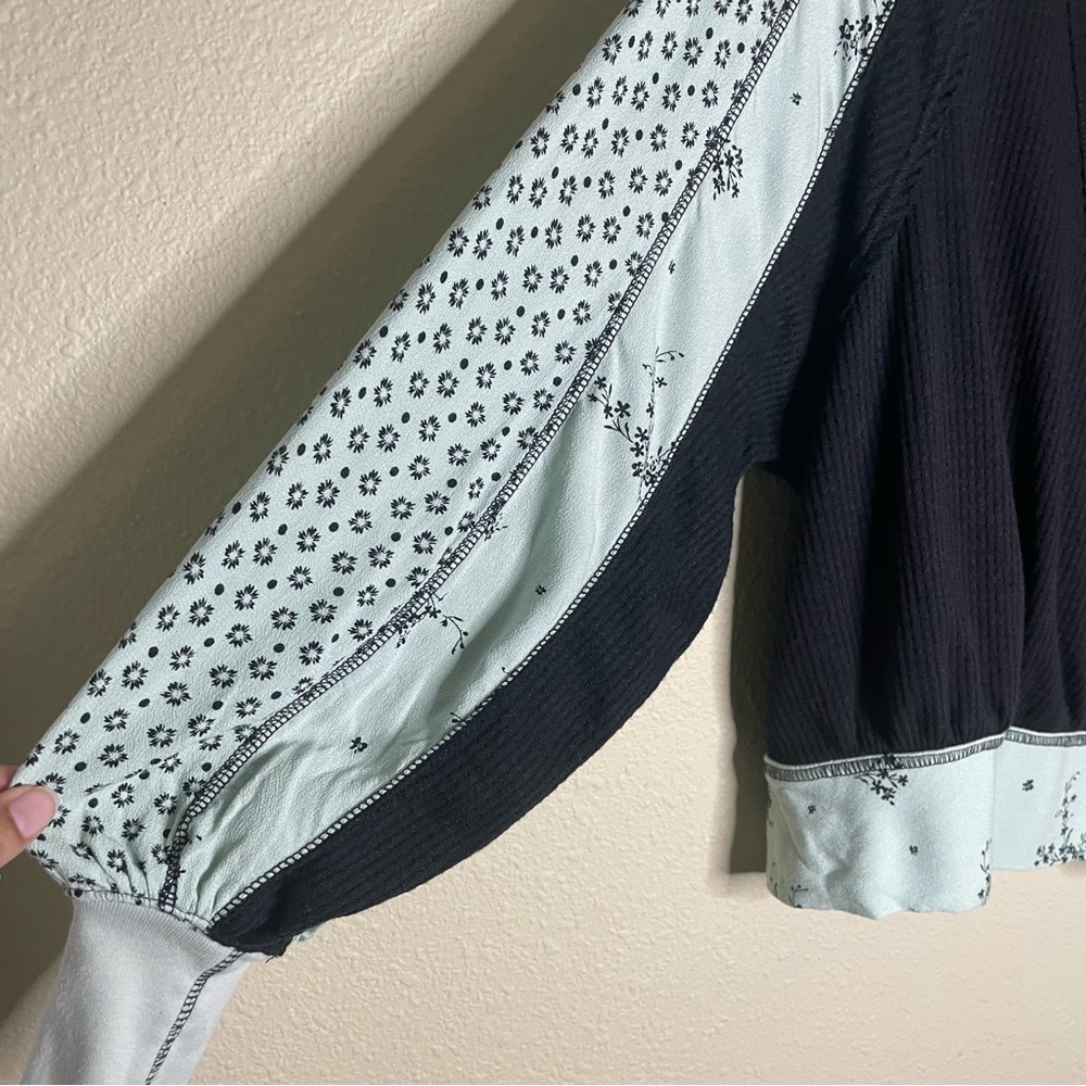 Free People Auxton Top Womens Size Small Black Green Thermal Wrap BOHO Side Tie - Picture 7 of 7